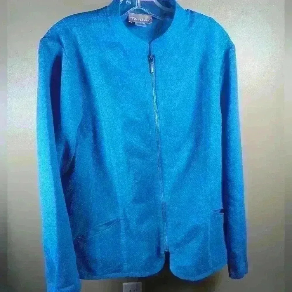 Tanjay Women's Blue Zip-up XL Cotton Blend Knit Jacket